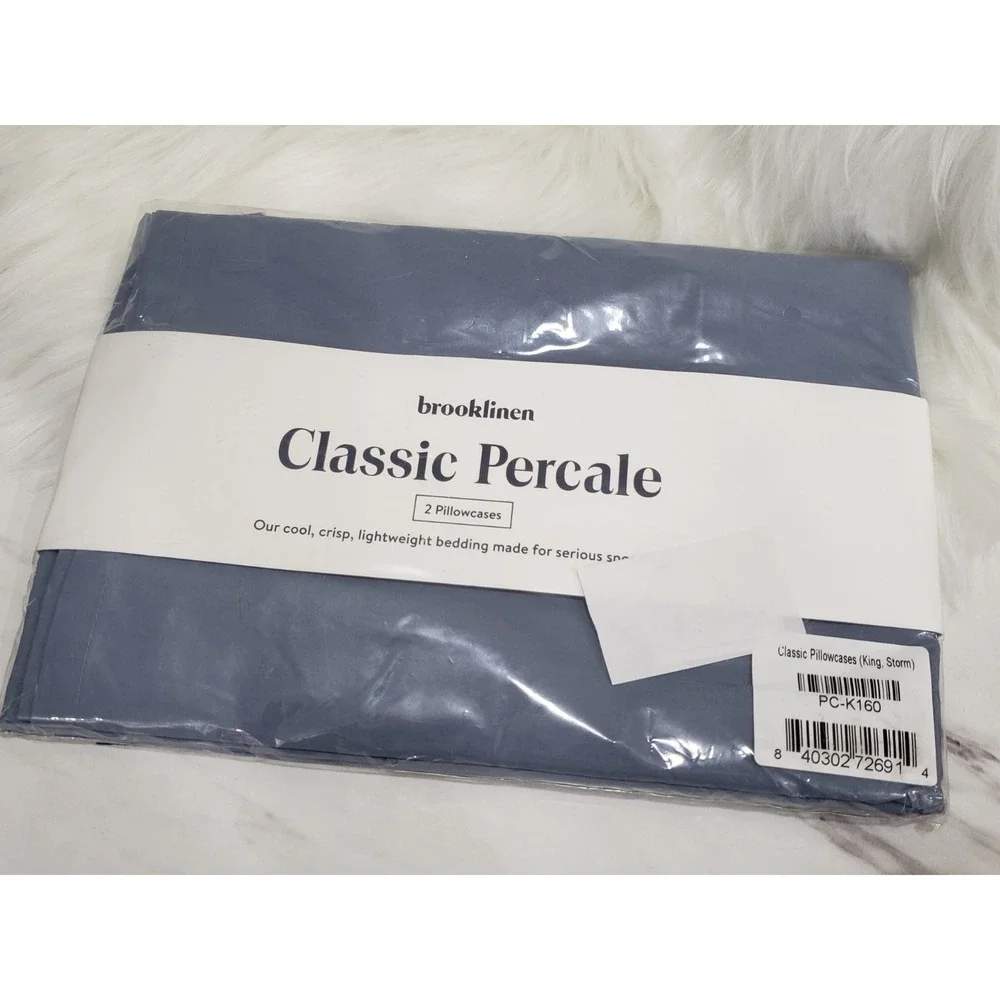 NEW Brooklinen Classic Pillowcases King Storm Blue PC-K160S PERCALE LOT SET 2